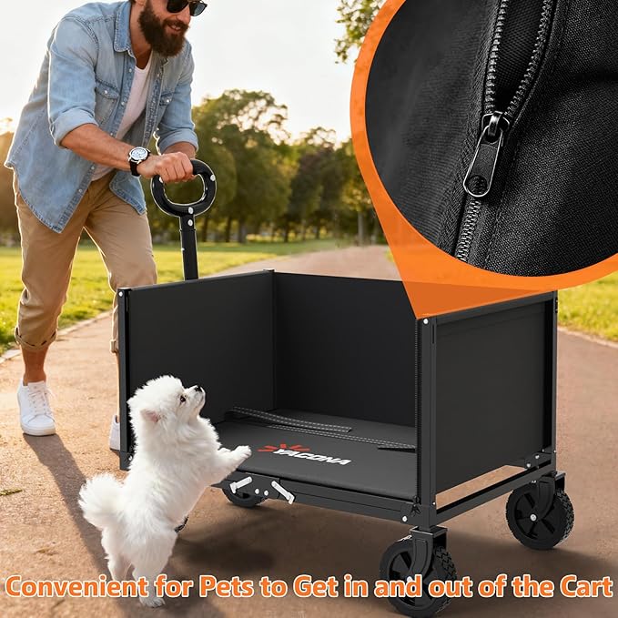 Semoprus 3 in 1 Wagons Carts Foldable,360LBS Beach Cart with Sturdy Wheels | Foldable, Lightweight, Portable, Simple Installation, for Camping Shopping Beach Garden Sports, Black