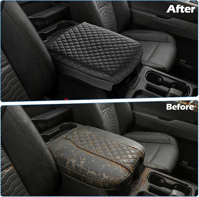 Center Console Armrest Cover Compatible with 2019-2026 GMC Sierra & Chevy Silverado for 2021-2026 Tahoe Yukon Suburban (Bucket-Seat Floor Console Only) – Scratch-Resistant Vinyl Leather Trim Black