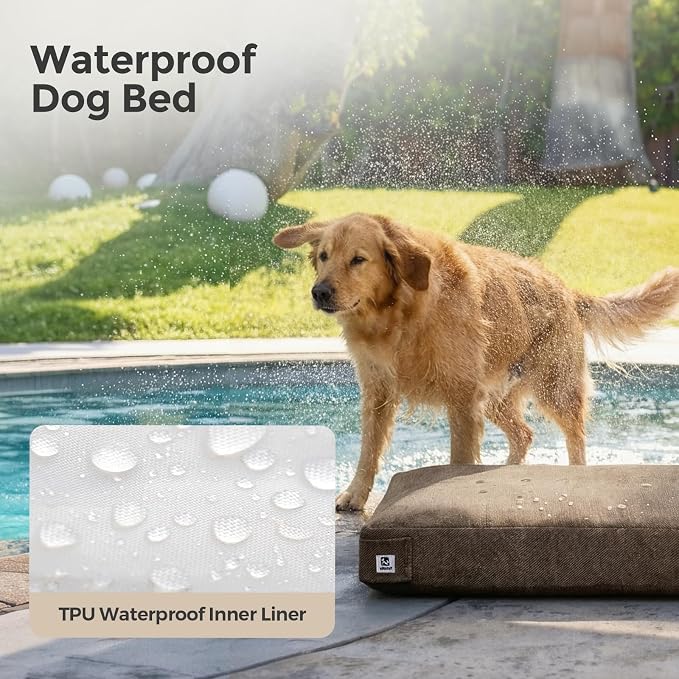 Sytopia 42 Inch Indestructible Durable Dog Beds for Extra Large Dogs, Chew Proof Waterproof Pet Crate Pad with Machine Washable Removable Cover, Great for Indoor, Outdoor, Crate, Patio Use, Brown