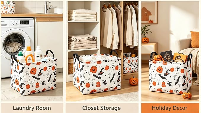 Rectangle Storage Basket with Handles,Collapsible Storage Bin,Books Box,Gift Basket(Original Halloween)