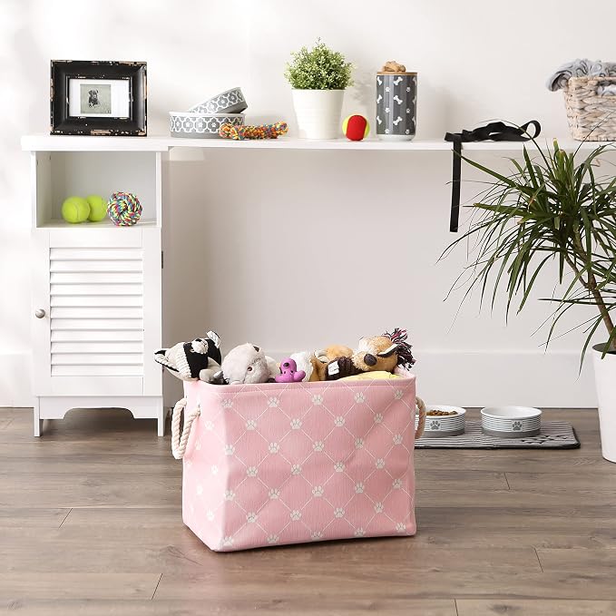 Bone Dry Pet Storage Paw and Bone, Trellis Collection, Medium Rectangle, 16x10x12, Pink