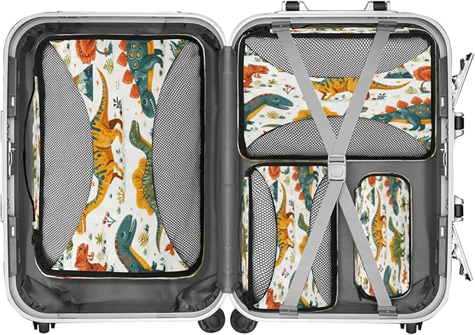 Dinosaur Packing Cubes for Travel, Luggage Packing Organizers, Cartoon Dinosaurs Travel Accessories Large Toiletries Bag for Clothes Shoes Cosmetics Toiletries