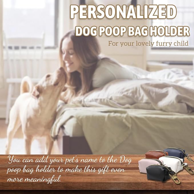 Dog Poop Bag Holder For Leash,Custom Leather Dog Poop Bag Holder,Outdoor Dog Poop Bag Dispenser,Garbage Bag Organizer For Easy Access,Pet Waste Bag Dispenser (Navy Blue)
