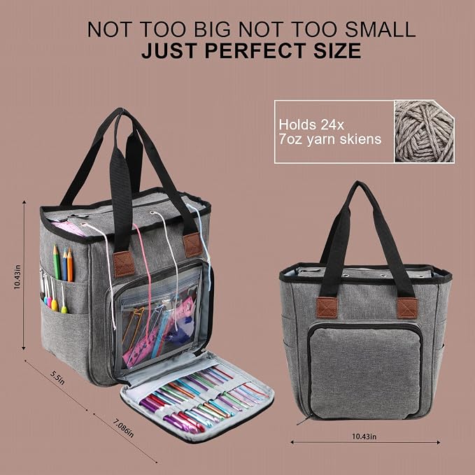 Yarn Knitting Storage Tote-Large Capacity Crochet Organizer Portable Travel Bag With Shoulder Strap Crochet Hooks Case for Unfinished Bulk Project