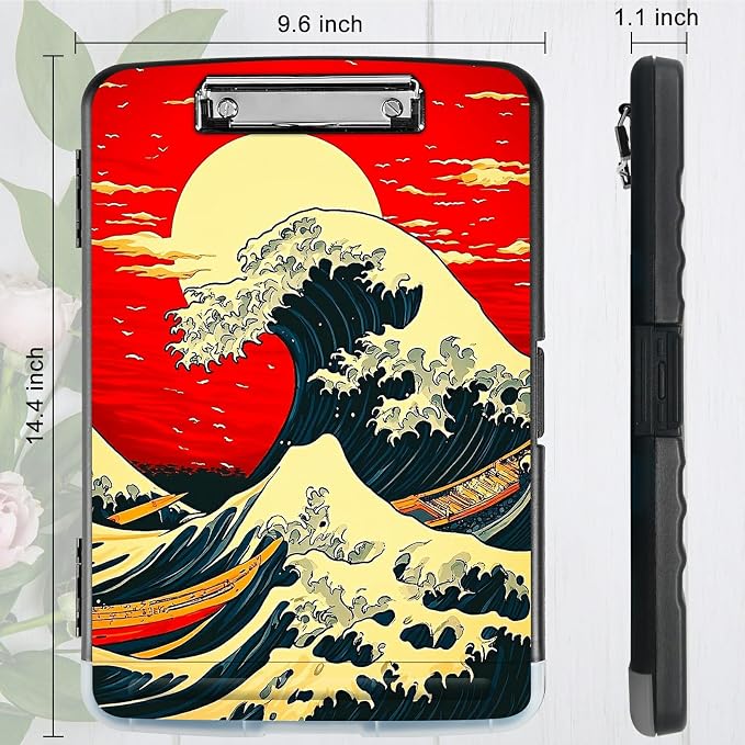 Red Sky Waves A4 Clipboard with Storage Pen Holder, Clipboards Organizer Nursing Clipboard Foldable File Folder Plastic Clipboard Folio Clip Board for Office Students Classroom Doctor