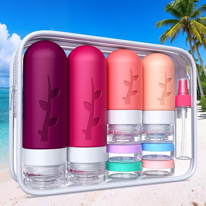 Tocelffe Travel Bottles for Toiletries, Tsa Approved Silicone Containers for Toiletries, Leak Proof Refillable Liquid 3oz 2oz Travel essentials for Shampoo Conditioner Lotion BPA Free
