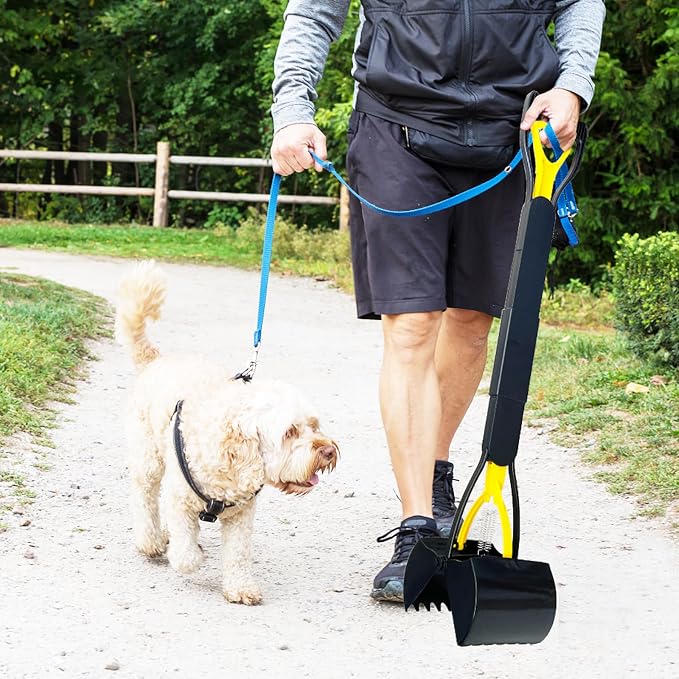 ienjoyed 32“ Tall Pooper Scooper, Large Pooper Scooper for Dogs Heavy Duty, Dog Pooper Scooper with Long Handle & High Strength Durable Spring, Foldable Dog Poop Pick Up