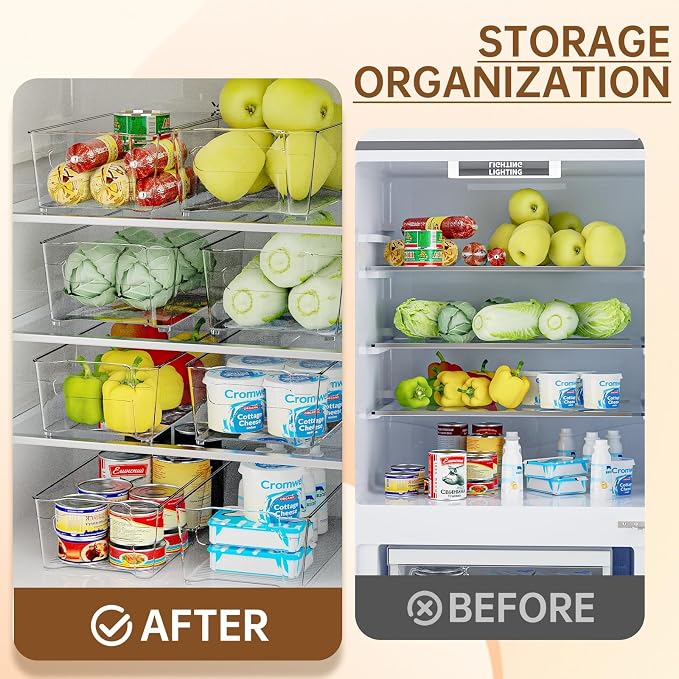 incostar Clear Fridge Organizer, Refrigerator Organizer Bins with Handle, Freezer, Kitchen Cabinet, Pantry Organization, BPA Free Fridge Organizers (12.4 inch 10 Pack)