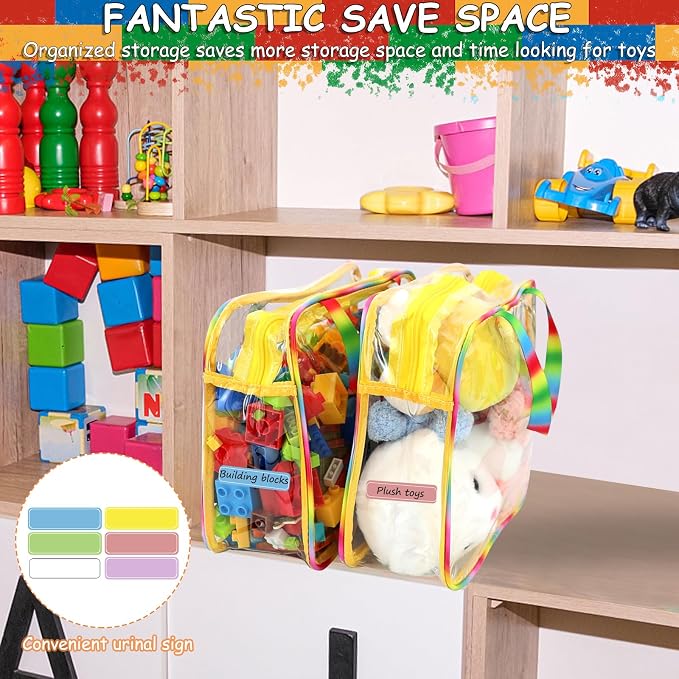 6 Packs Large Toy Storage Bags with Labels, Reusable Clear PVC Board Game Storage, Travel Waterproof Organizer Bags with Zipper Large Capacity (Gradient Color)