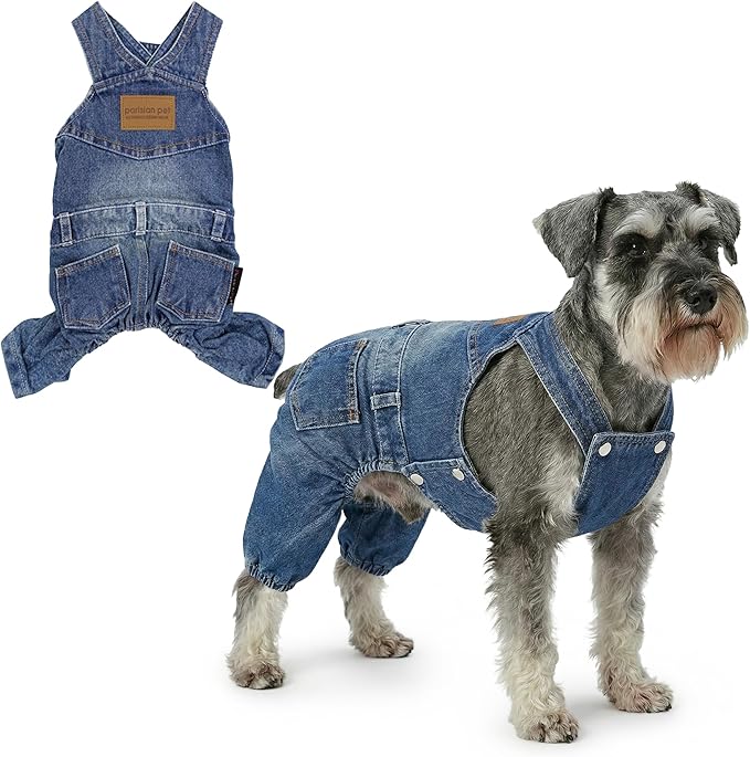 Parisian Pet Dog Overalls - Blue Denim Dog Clothes - Breathable Sling Puppy Jumpsuit - Durable and Trendy Overalls for Dogs - Comfortable Jeans Dog Clothes for Large Dogs - Classy Pet Apparel