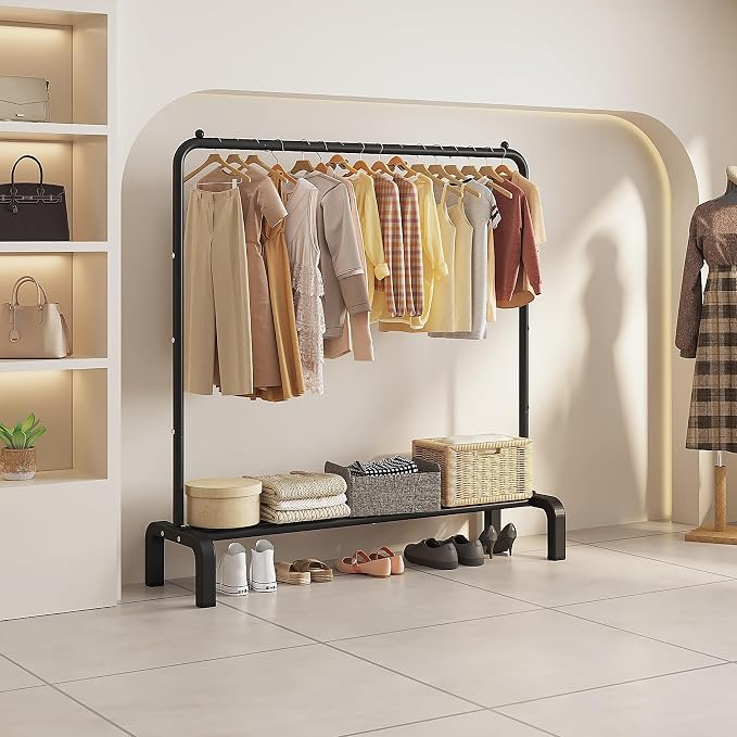 Garment Rack Clothing Clothes Rack for Clothes Organizing Black | Metal 43.3 Inches Garment Rack Clothing Clothes Rack with Bottom Shelf for Hanging Clothes Coats Skirts Shirts Sweaters Black