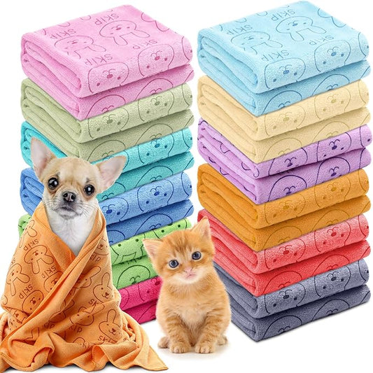 Irenare 12 Pcs Microfiber Dog Towels for Drying Dogs Cats, 20 x 40 Inch, Quick Drying Absorbent Pet Puppy Towels for Small Puppy Dog Cat Kitten Pet, Grooming Bathing Shower Travel Supplies(Multicolor)