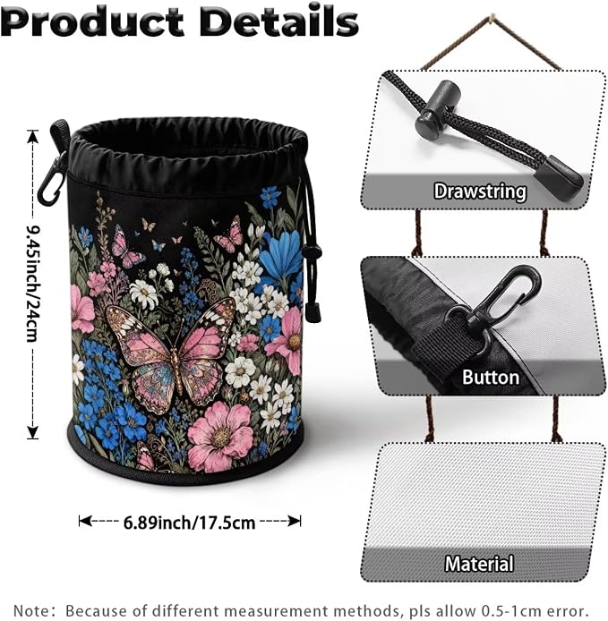 Floral Butterfly Clothespin Holder - 1Pcs Clothes Pin Bags Clothes Hanging Bag for Laundry Room & Outdoor Use