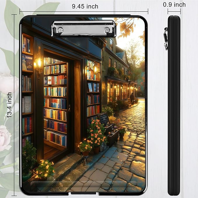 Heavy Duty Storage Clipboard, Slim Nursing Clipboard with Internal Pen Case, Portable File Organizer Case for A4 Letter Size Paper Office Medical Professionals, Flower Library
