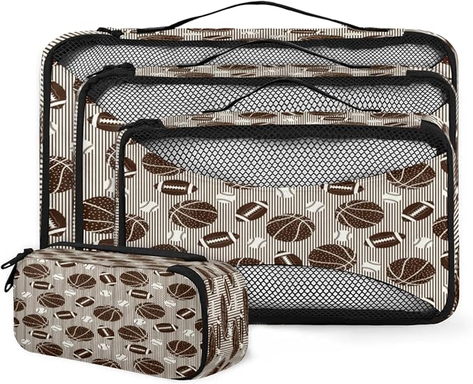 Football Basketball Baseball Packing Cubes for Travel, Luggage Packing Organizers, Sports Theme Travel Accessories Large Toiletries Bag for Clothes Shoes Cosmetics Toiletries