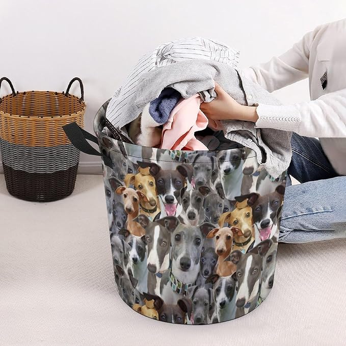 Italian Greyhound Print Laundry Basket, Funny Pet Dog Laundry Hamper, Collapsible Organizer Basket Storage Bin for Bedroom Clothes, Gifts for Italian Greyhound Mom Dog Lover Owner