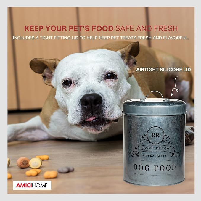 Amici Home Rover Ranch Metal Pet Food Canister - Silver 140 Oz