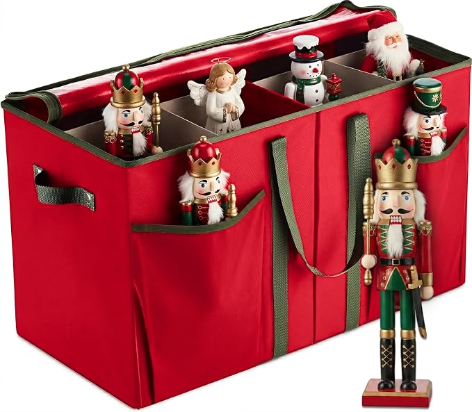 ZOBER Nutcracker Storage Containers - Ornament Christmas Figurine Storage Box - Christmas Village Containers Fits Up to 8 15-Inch Figurines & Xmas Decorations Accessories - Red