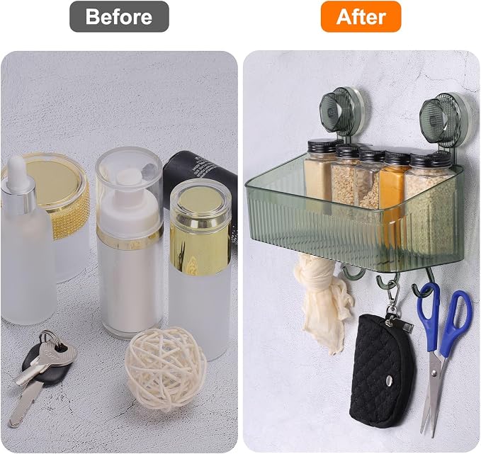 uxcell 1Pcs Suction Cup Shower Caddy with Hooks, 3.7 Inch Suction Cup Shower Organizer Shelf Wall Mount Dispenser Rack Storage Shelf for Bathroom Kitchen, Grey