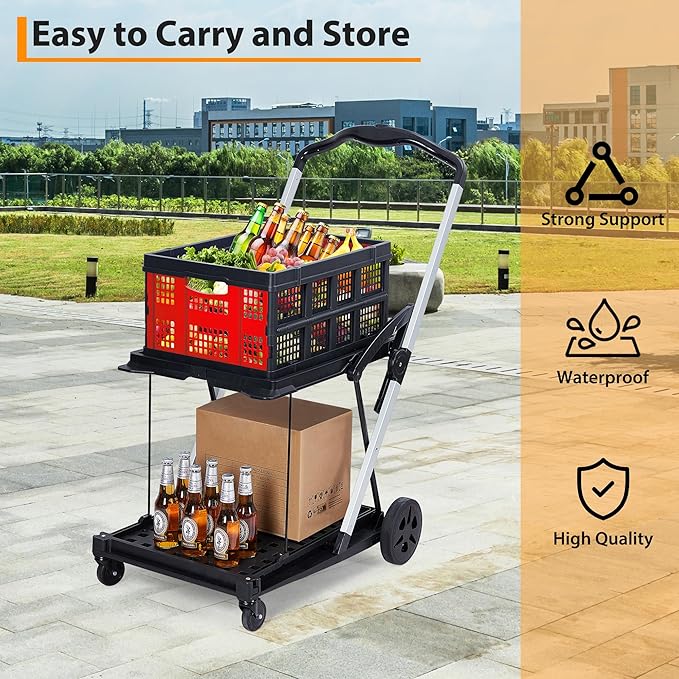 2-Tier Double Cat Litter Box Enclosure Furniture with Doors, Foldable Shopping Cart for Groceries, Hidden Storage, Ladder, Hammock, Metal Mesh for Apartment, Office, Travel, Green