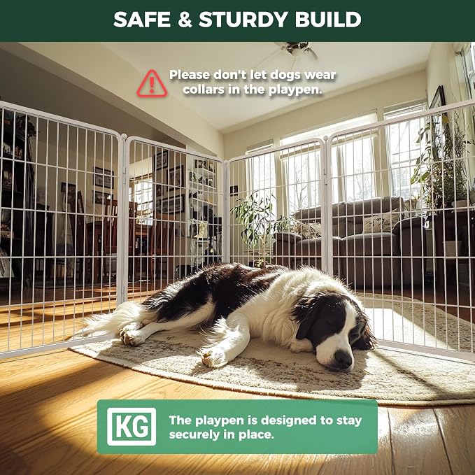 FXW Homeplus Indoor Dog Playpen, 40" H, 8 Panels, for Medium & Large Dogs | Stress-free play, Heavy-duty, Semi-open design, Easy setup, Threshold-free gate, Expandable, Patented
