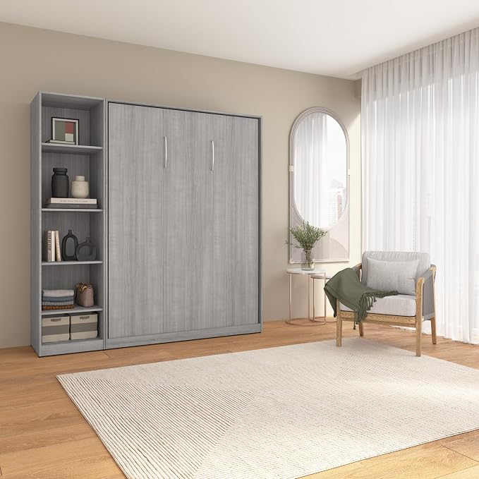 Bestar Claremont Full Murphy Bed with Closet Organizer (79W) in Platinum Gray, Sleeping Arrangement for Multipurpose Room | Closet Organizer; dual piston mechanism; for guest room or multipurpose space; 10-year warranty