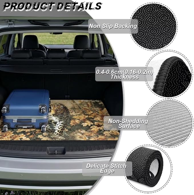 Wild Cheetah Car Trunk Mat Leopard Print Cargo Liners for Most Sedans SUVs Trucks, Non Slip Floor Mat Rear Trunk Liner Universal Size 29" x 39", All Weather