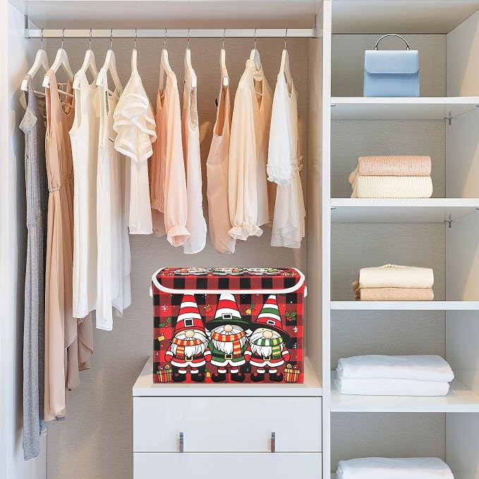 Christmas Gift Fabric Storage Bins with Lid Closet Storage Basket 40L | Decorative Storage Boxes, Foldable & Stackable, Dust-Proof Flip Top, Reinforced Handles, For Home & Dorm, Clothes & Toy Box