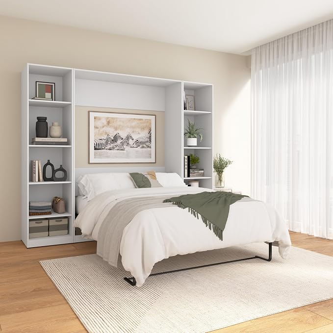 Bestar Full Murphy Bed with Closet Organizer, White, Claremont, 99W | Closet Organizers; supports up to 1000 lb; min. ceiling height 83 in.; dual piston mechanism; 10-year warranty