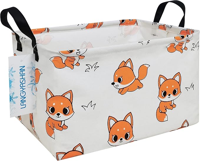 Rectangular Collapsible Storage Basket Nursery Organizer Fox | Storage Bin Foldable Canvas with Handles for Organizing Home Kitchen Children Toys Office Closet Shelf Baskets