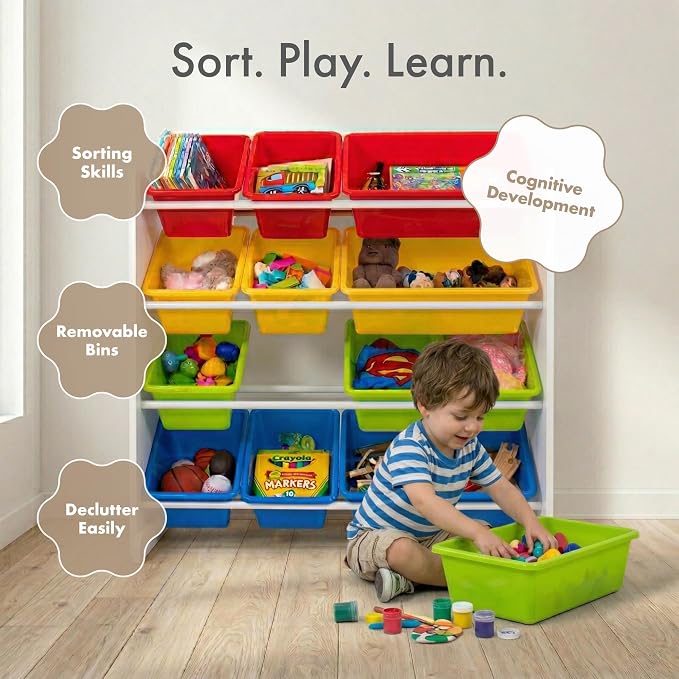 Humble Crew Kids Toy Organizer with 12 Bins, 4 Tier Storage for Playroom