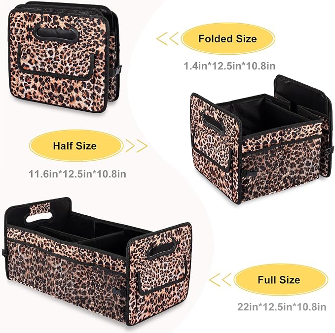 Car Trunk Organizer, Collapsible Car Organizers and Storage Leopard print | Sturdy, Large Capacity, Clean Decor, Multi Compartment Container Box, Adjustable Car Accessories for SUV Sedan Truck