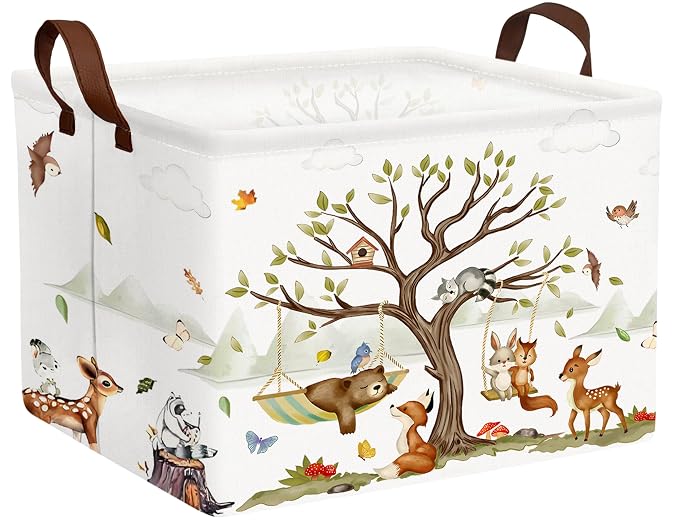 Large Woodland Baby Toy Basket Collapsible Kids Storage Bin Cute Shower Gift Box Forest Nursery Decor (Animals)