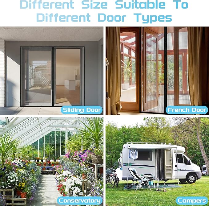 TheFitLife Fibreglass Magnetic Screen Door, Heavy Duty Mesh Curtain | 36"x83" - Fits Doors up to 34"x82" Max, Gray, with Full Frame Hook & Loop Powerful Magnets, Pet & Kid Friendly, Hands Free