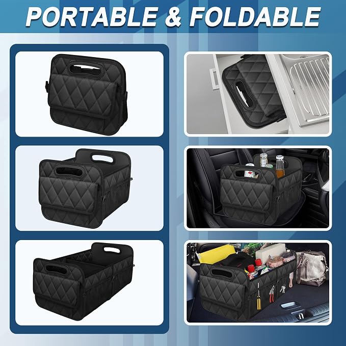 Deosk Car Trunk Organizer for SUV, Car Organizers and Storage with Reinforced Handles, Car Accessories for Women/Men 50LWaterproof Polyester Trunk Organizer, Black