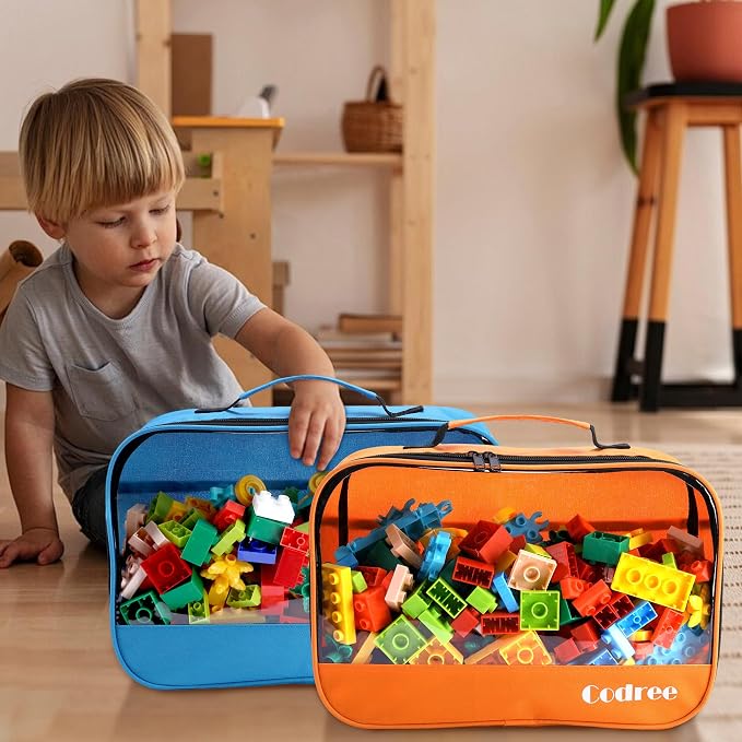 6 Pack Large Oxford Cloth Toy Storage Bags, Waterproof Travel Toy Storage | 13 x 8.5 x 3.9 Inch Visible Organizer Pouch with Zipper for Building Blocks Small Toys