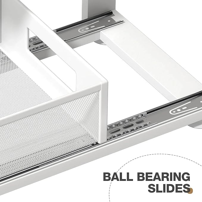 2 Pack 18.5IN-Depth Under Sink Organizer With Next-Gen Ball-Bearing Slides,2-Tier Pull Out Cabinet Storage,Height Adjustable Drawer Shelf for Bathroom,Kitchen,Laundry,Cabinet,Pantry-White