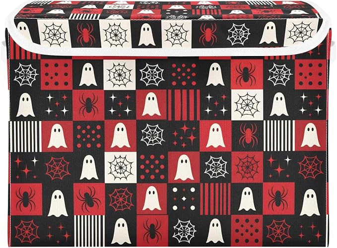 Halloween Ghost Storage Bins with Lids Closet Bedroom 40L Fabric Bin | Decorative Storage Boxes, Foldable & Stackable, Dust-Proof Flip Top, Reinforced Handles, For Home & Dorm, Clothes & Toy Box