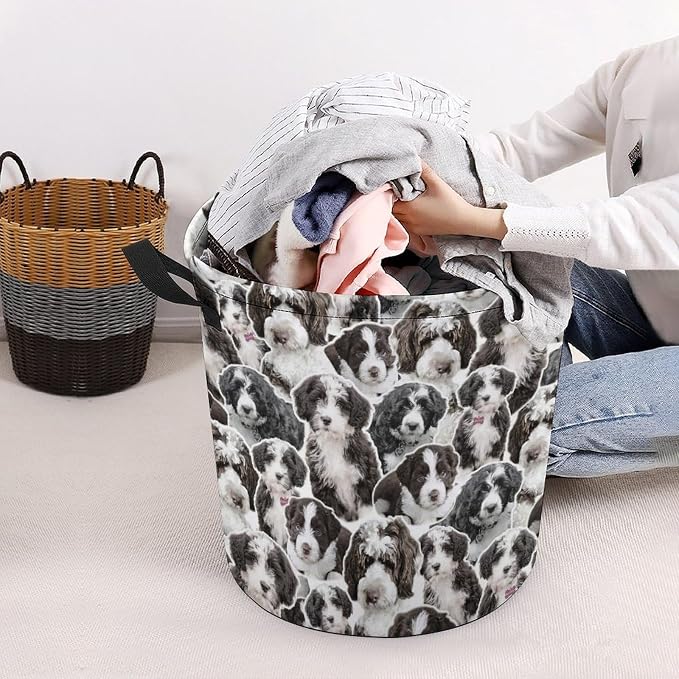 Portuguese Water Dog Print Laundry Basket, Funny Pet Dog Laundry Hamper, Collapsible Organizer Basket Storage Bin for Bedroom Clothes, Gifts for Portuguese Water Dog Mom Dog Lover Owner