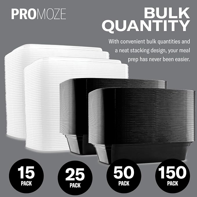 50-Pack Reusable Meal Prep Containers Microwave Safe Food Storage Containers with Lids, 28 oz - 1 Compartment Take Out Disposable Plastic Bento Lunch Box To Go, BPA Free - Dishwasher & Freezer Safe