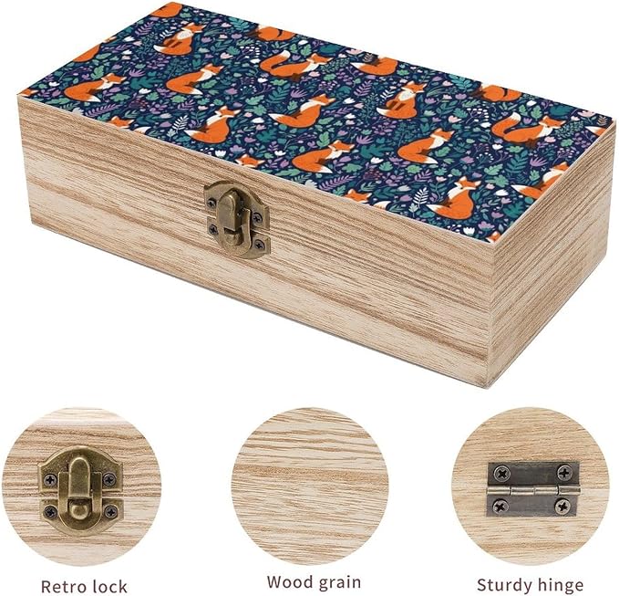 Wooden Keepsake Memory Box with Lid, Gift Organizer Case, Fox Decorative | Jewelry Storage Container, Birthday Party Favor Decor, 9.2x5.5x3.9 Inch