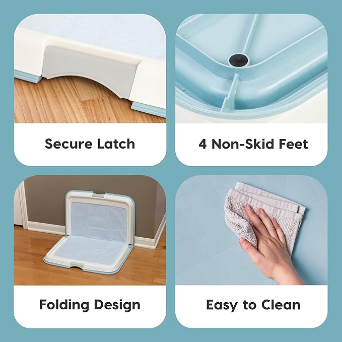 IRIS USA Pee Pad Holder, Fits 28x34 Pads, Blue, Made in USA | Dog Training Pad Holder, Holds Pads in Place, Leakproof Design, Secure Latches, Non-Skid Feet, Easy Clean Surface