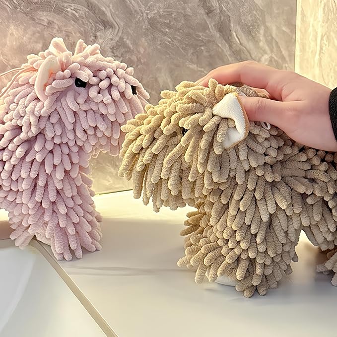 Cute Puppy Chenille Hand Towel for Bathroom Kitchen 10.2x5.1 Inch Fluffy Soft Absorbent Chenille Towel Funny Hand Towels Gift for Women Dog Lovers (Pink)