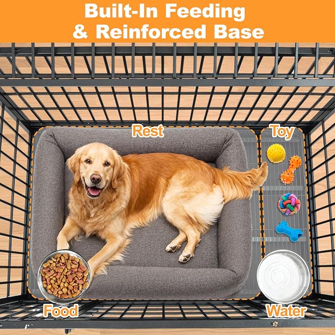 Homey Pet Two Tiers Heavy Duty Dog Crates for Large Dogs, 8 Pack | 47 Inch Stackable Large Dog Crate Cage with 4 Wheels, 2 Removable Trays and Grids, Multi Locks Strong & Solid Escape Proof