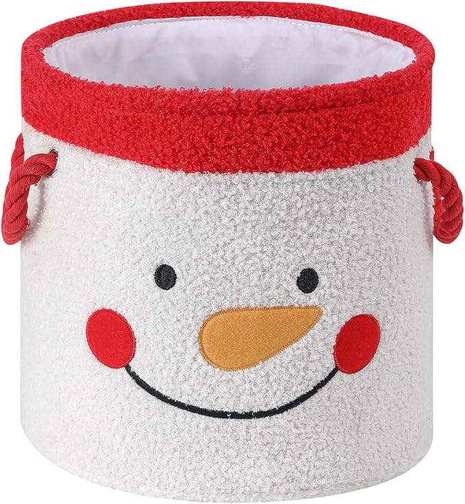 Christmas Gift Basket, Large Red Collapsible Storage Bin with Handles, Empty Fabric Holiday Basket for Presents, Blankets, Home Decor and Gift Giving