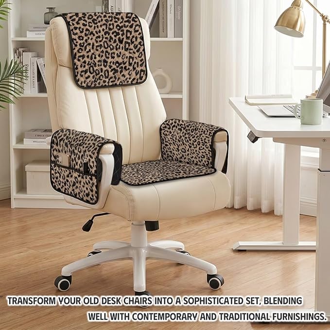 Leopard Print Recliner Chair Covers Non Slip 4 Piece Stylish | Cheetah Quilted Recliner Chair Protectors Slipcover with Side Pockets,Washable Furniture Covers for Recliners And Armchairs