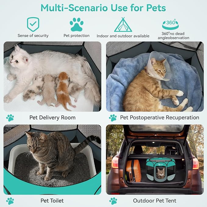 Siedihit Playpen for Small Dog Cat, Dogs Tent Crate Cage Indoor/Outdoor | Portable Pop Up Dog Kennel with Carrying Bag for Rabbits(Green, Small)