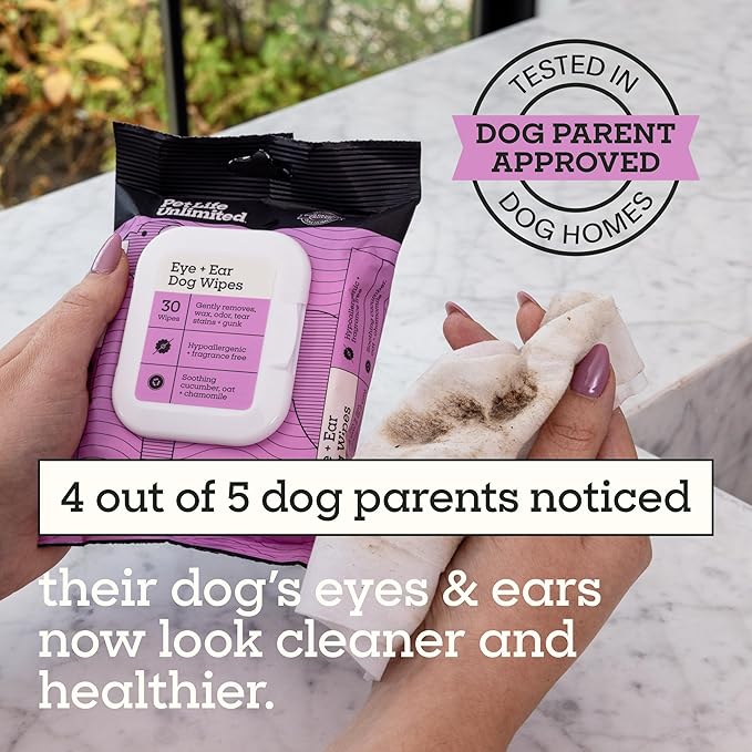 Pet Life Unlimited Dog Ear Wipes, Dog Eye Wipes - Plant-Based Dog Ear Cleaner Wipes with Moisturizing Aloe Leaf & Soothing Chamomile - Fragrance Free Eye and Ear Wipes for Dogs - 30 Count (Pack of 1)