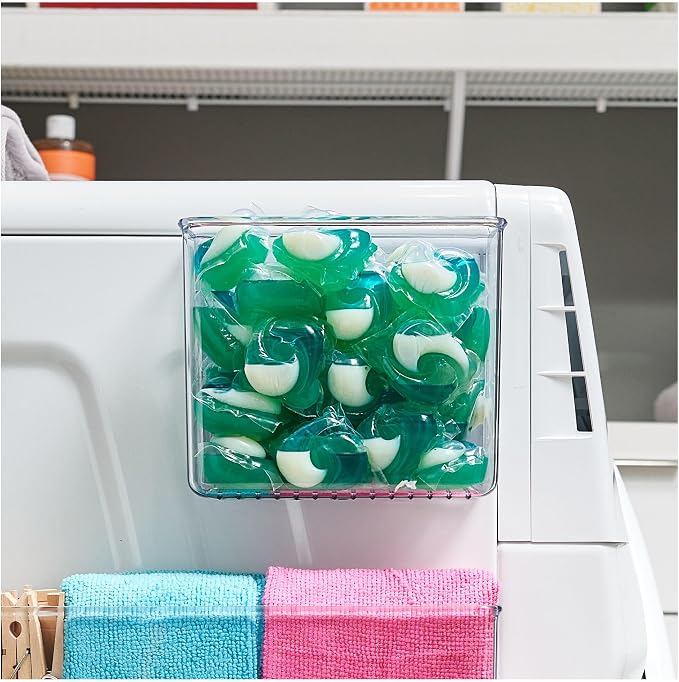 iDesign Magnetic Small Clear Plastic Organizer Bins, 4-Pack | Laundry Room Storage