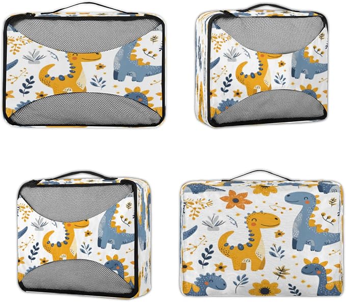 Packing Cubes for Travel, Cute Dinosaur Travel Luggage Packing Organizers for Women Men, Large Custom Toiletries Bag for Clothes Shoes, Funny Dinosaur Animal